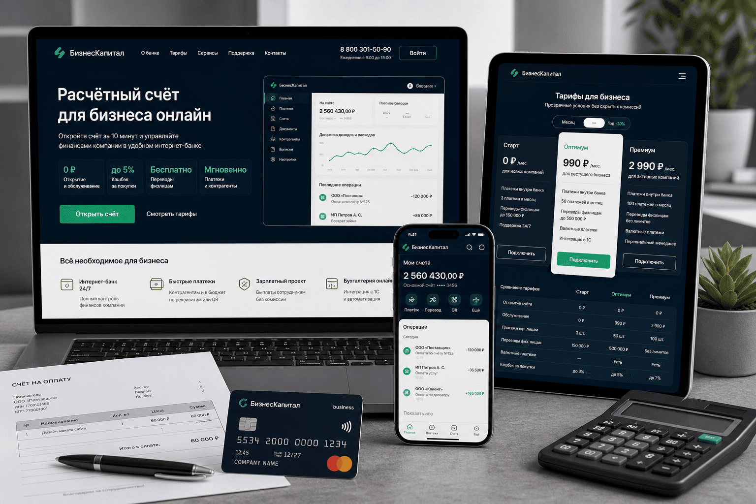 Превью проекта: Финтех-сайт для бизнес-счетов